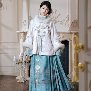 中国风加绒砚雪凝竹中式对襟琵琶袖短比甲昭君袄外套明制汉服冬款