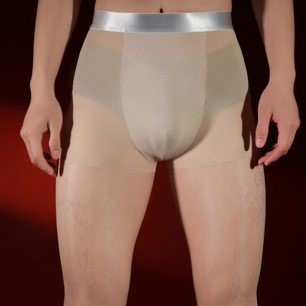 卿荷男士冰丝无痕银边包芯丝袜大码宽腰商务打底裤成熟超薄高弹