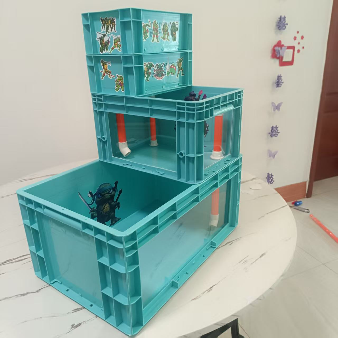 多层北欧绿可视周转箱乌龟缸