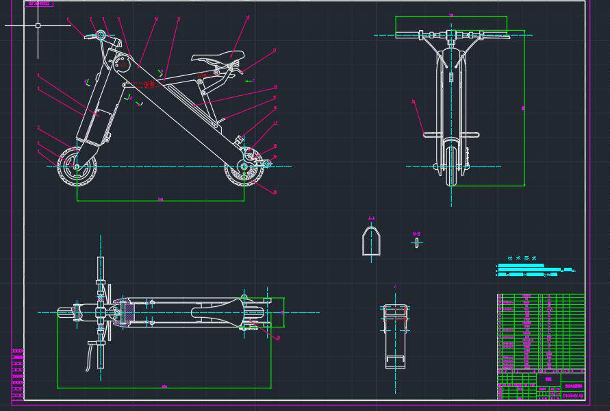 坐式电动滑板车结构设计2d图机械cad 说明素材