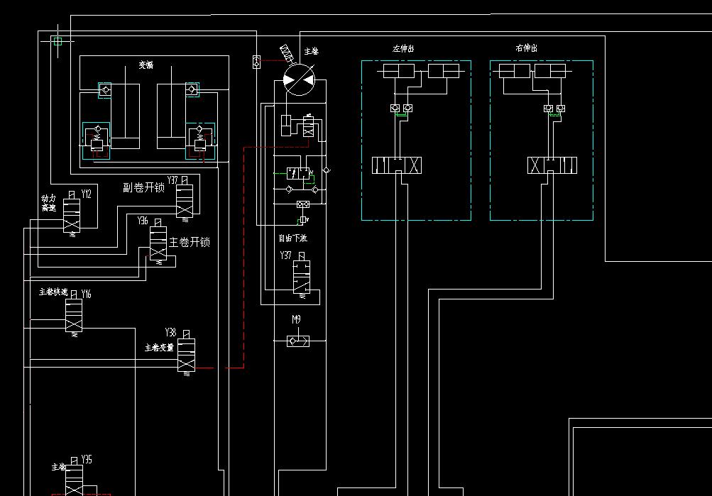 汽车起重机液压系统设计2D图机械CAD图纸
