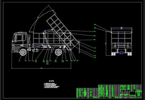 矿用自卸车车厢和举升机构设计2D图机械CAD+说明图纸