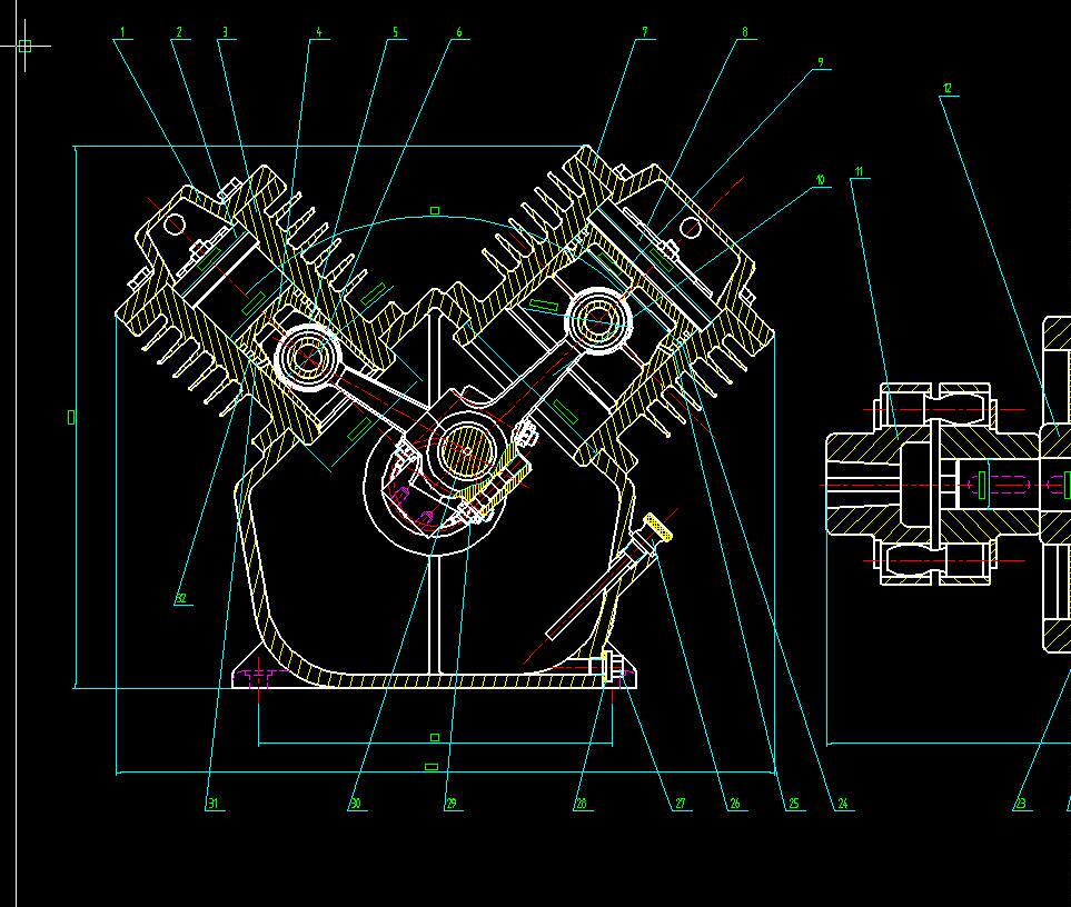 计算机辅助v型往复式活塞压缩机设计2d图机械cad素材