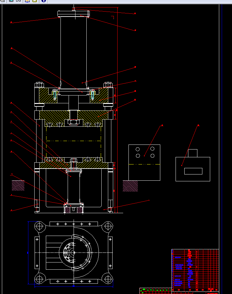 YA32-1000KN四柱万能液压机设计2D图机械CAD图纸