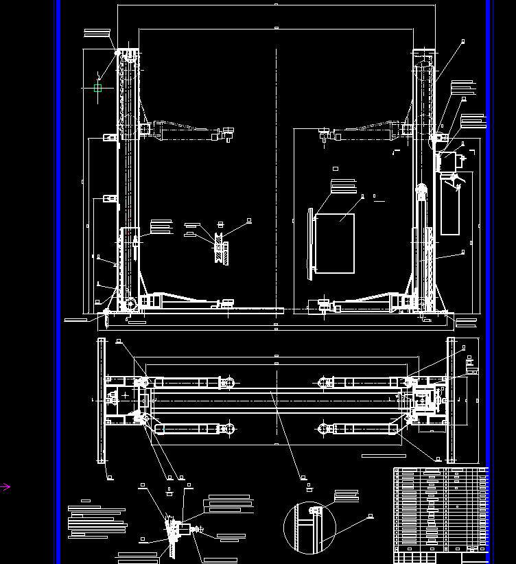 双柱式汽车举升机设计2d图机械cad素材