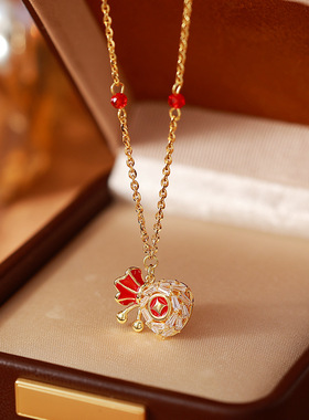 红色锆石铜钱福袋毛衣链轻奢女款