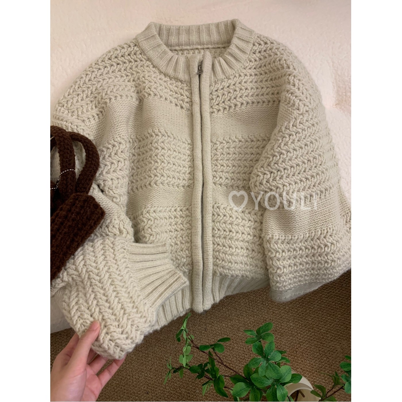 YOULI尤梨韩系慵懒风重工复古加厚针织开衫女宽松秋冬季毛衣外套,女装/女士精品,毛针织衫,淘宝优惠券,粉丝福利购,淘宝优惠卷