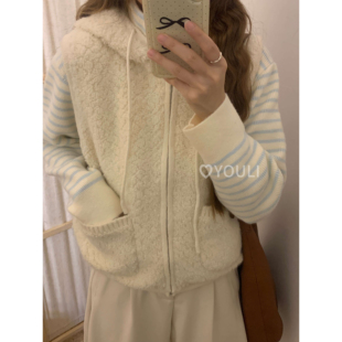 YOULI尤梨韩系复古羊圈圈毛针织马甲女秋冬新款宽松针织开衫背心