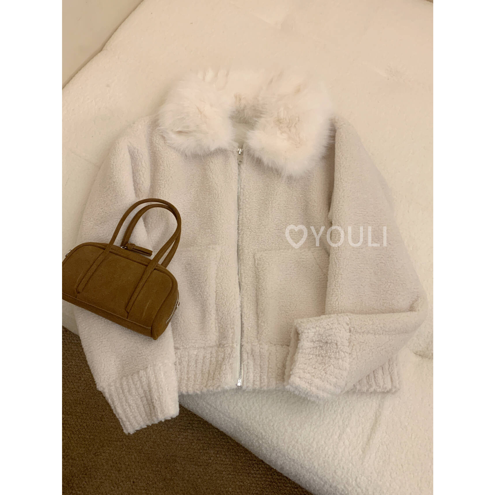 YOULI尤梨韩系加厚保暖短外套女藤姐同款毛领外套可拆卸毛领,女装/女士精品,短外套,淘宝优惠券,粉丝福利购,淘宝优惠卷