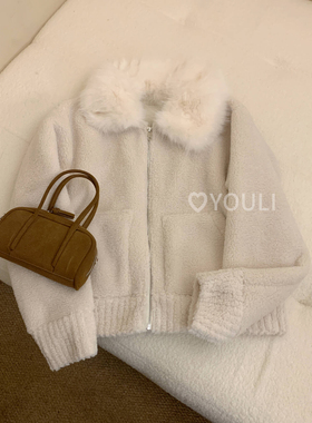 YOULI尤梨韩系加厚保暖短外套女藤姐同款毛领外套可拆卸毛领