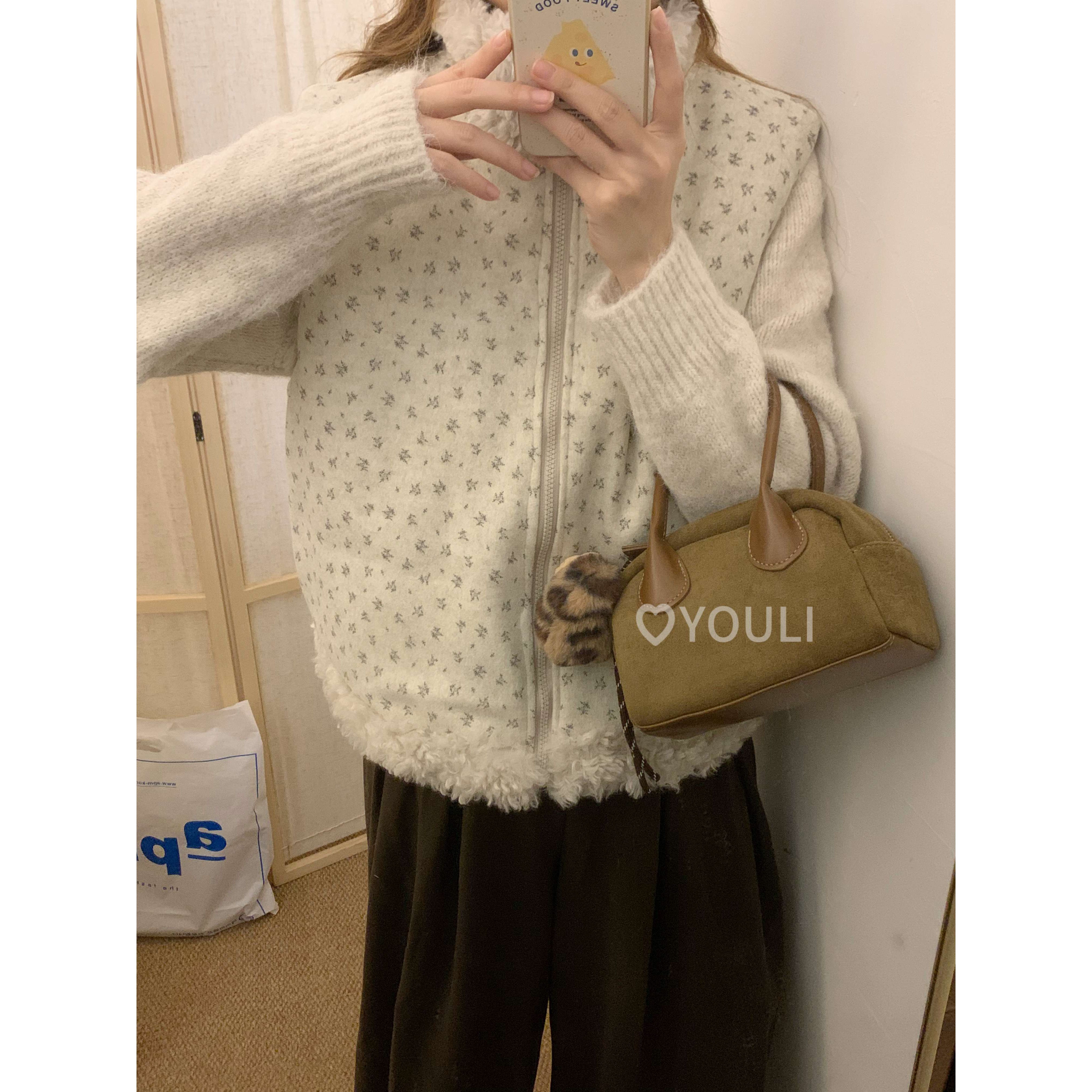 YOULI尤梨韩系复古双面穿碎花马甲女宽松慵懒风加厚保暖百搭背心