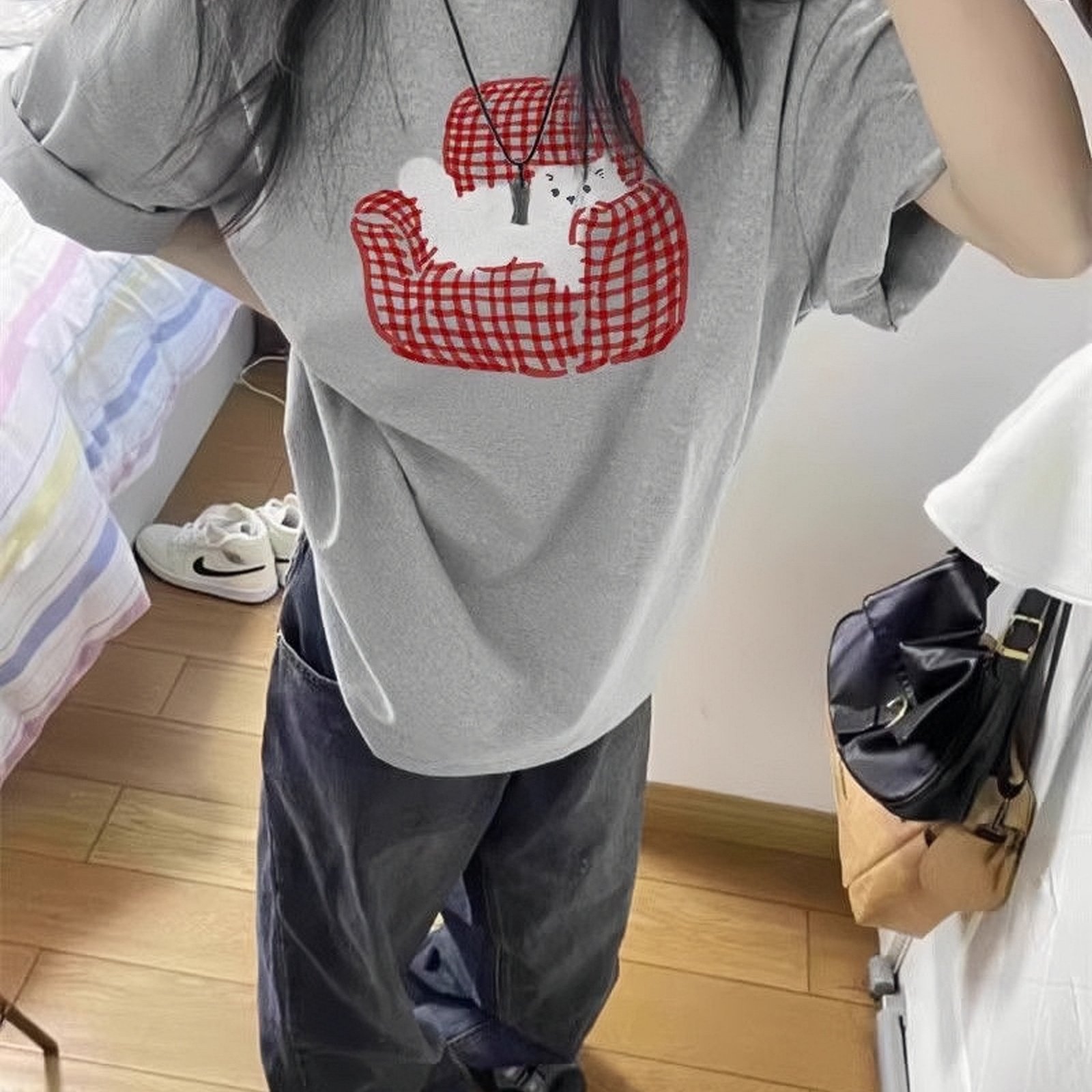 美式灰色纯棉短袖t恤女大