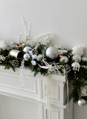 诺琪 135cm圣诞藤条高档银白色系装饰桌面扶手栏杆圣诞装饰藤条