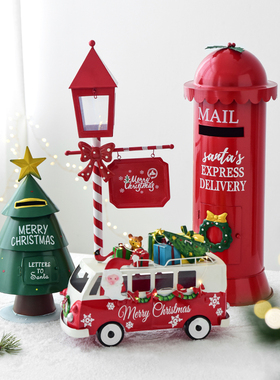 诺琪 圣诞节装饰品铁艺邮筒信箱雪橇车雪人酒店店铺前台装饰摆件