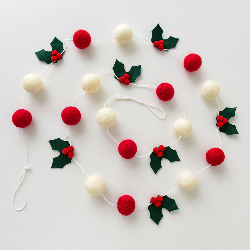 诺琪 圣诞节拉旗羊毛毡圣诞叶红果球串串旗圣诞节日派对布置装饰