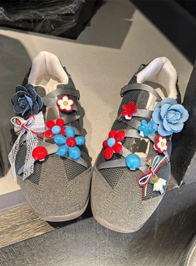 芭蕾风红蓝牛仔花朵鞋带扣鞋花配饰蝴蝶结丹宁运动鞋德训鞋装饰扣