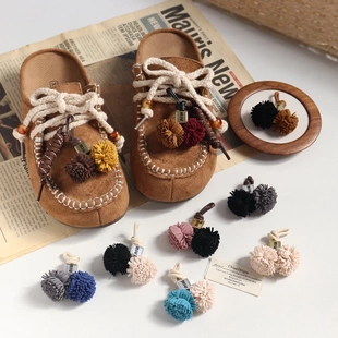 新款MIU系美拉德双色流苏花球鞋挂鞋扣德训鞋穆勒鞋DIY鞋上装饰扣