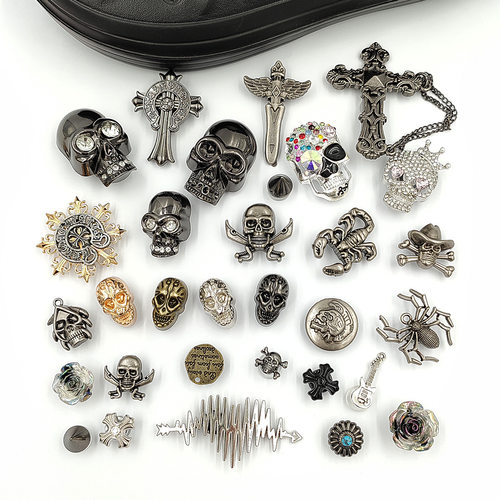 朋克铆钉高级哥特骷髅金属crocs洞洞鞋鞋花鞋扣diy男小众十字架