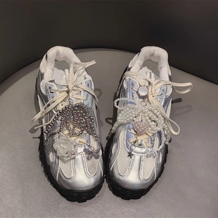 装 花高级感鞋 饰小香风diy重工百搭配饰 超仙珍珠蝴蝶结鞋 韩国同款