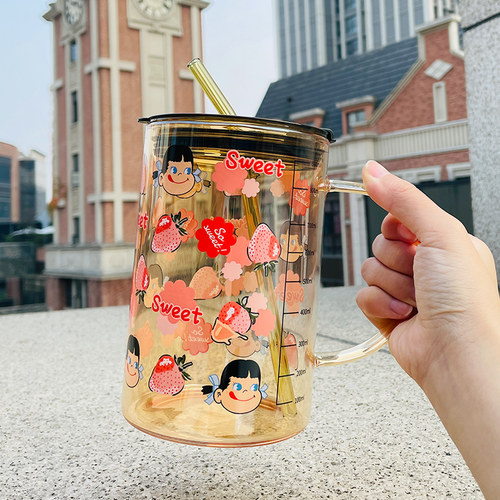 玻璃杯女大容量1000ml把杯ins风