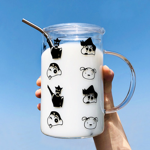 玻璃杯子带盖泡茶卡通吸管ins