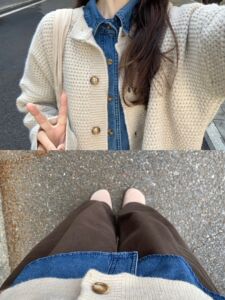 秋冬宽松慵懒日系学院风针织开衫复古毛衣+衬衫+阔腿裤三件套装女