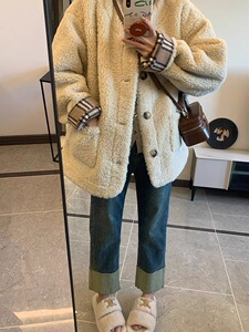 小香风羊羔毛外套女冬季加厚2023新款韩系慵懒风个子洋气棉服上衣