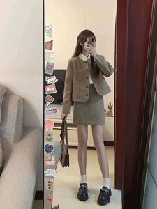 秋冬装搭配一整套轻熟高级感韩系减龄小香风西装外套短裙两件套装