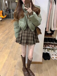 小个子绿色短款棉服女冬季新款超好看高级感韩系穿搭棉衣棉袄外套