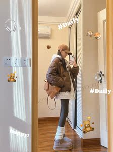 棕色立领羽绒棉服女秋冬短款高级感超好看棉衣棉袄外套加厚面包服