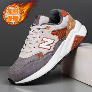 新百伦正品2024新款男鞋N字秋冬加绒加厚棉鞋皮面保暖低帮运动鞋