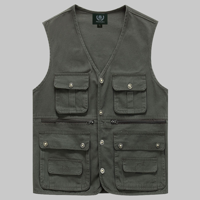 中老年纯棉多口袋马夹钓鱼马甲