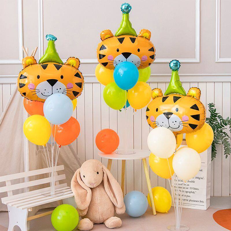 老虎桌飘气球动物主题卡通幼儿园开学装饰儿童生日派对场景布置品