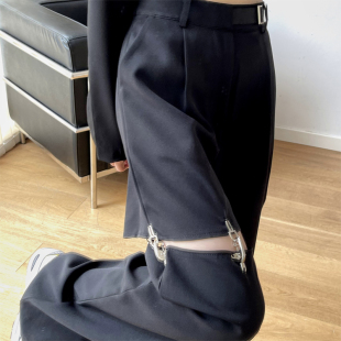 子胖妹妹大码 女直筒宽松高腰休闲裤 女装 夏装 潮 破洞西装 2023新款 裤