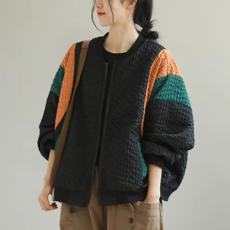 特价 少量 复古拼接风短外套女宽松显瘦长袖休闲百搭遮肉棒球服