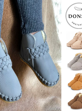 荷兰Donsje正品 秋冬魔术贴纯手工真皮加绒短靴软底鞋 宝宝学步鞋