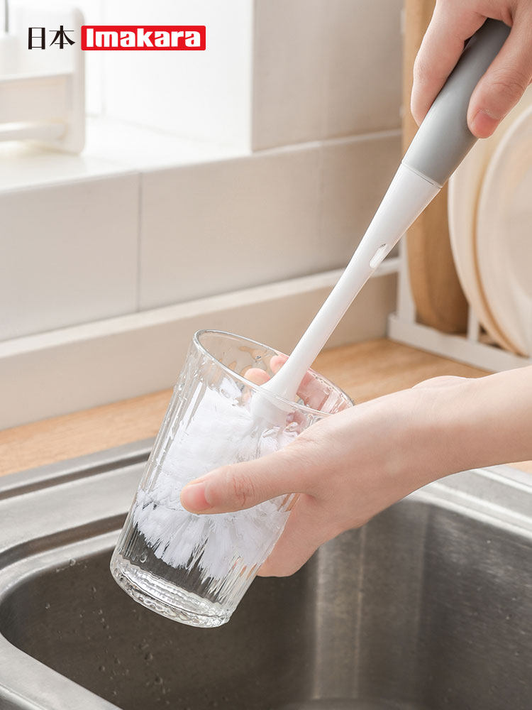 日本imakara长柄杯刷子奶瓶刷无死角去茶渍去污清洗神器杯子海绵
