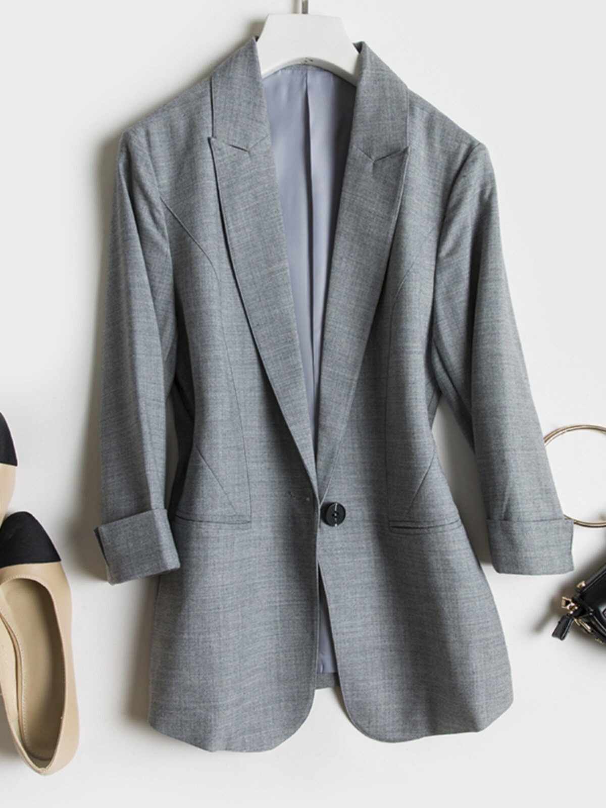 2024 AUTUMN JACKET WOMENS WORSTED WOOL BLAZER WOMENS GRAY NEW SLIMMING SUIT WOMENS SHORT