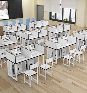 定制学校机房微机室双人实训室电脑桌单培训班台式 简约桌椅机箱