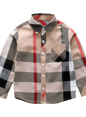 2023春秋童装男童英伦格子衬衫纯棉长袖衬衣上衣