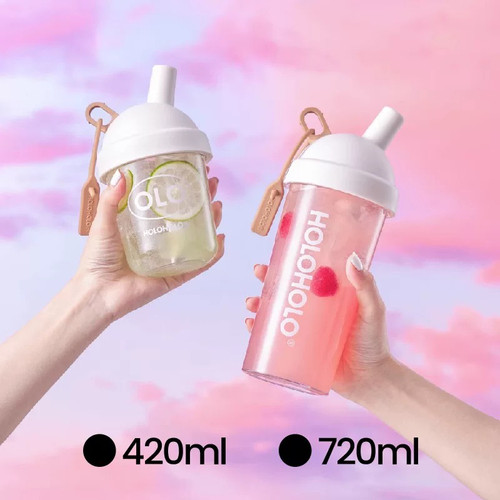 holoholo奶茶杯夏季儿童水杯简约女生高颜值咖啡杯便携粗吸管杯子