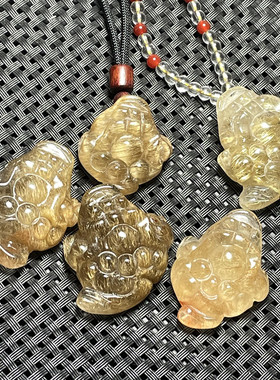 金发晶钛晶吊坠手工雕刻招财金蟾