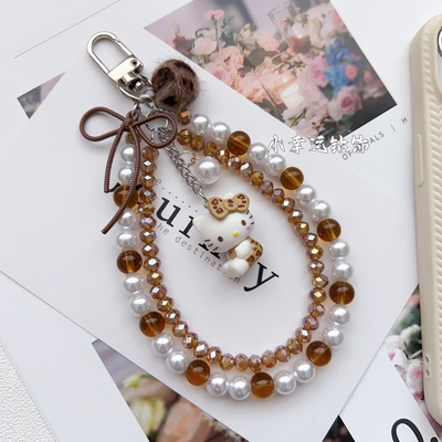 卡通豹纹KT猫短款手机链挂件