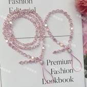 粉色扁片水晶手机通用挂绳挂脖手腕长短款 水晶珠子吊绳挂件女款