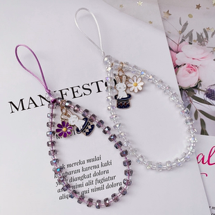 网红同款手机链水晶挂件挂绳钥匙挂饰ins串珠挂链短款手腕绳女款