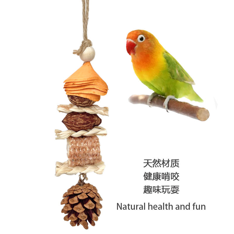鹦鹉玩具造景玄凤牡丹鸟破坏解闷啃咬串磨嘴坚果松果鸟笼装饰挂件图片