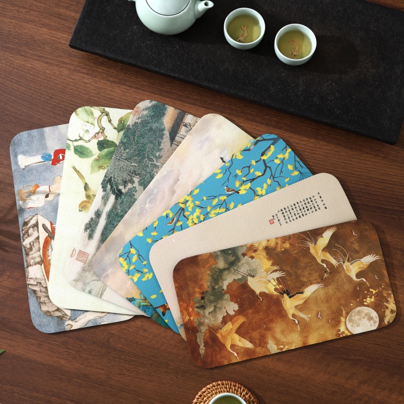 新中式禅意茶席国风桌旗硅藻泥吸水茶巾茶桌垫布茶台专用干泡杯垫