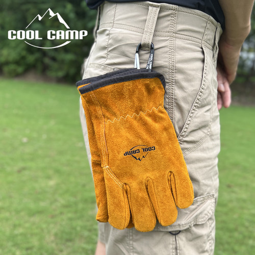 COOLCAMP加厚加绒真皮手套带挂扣