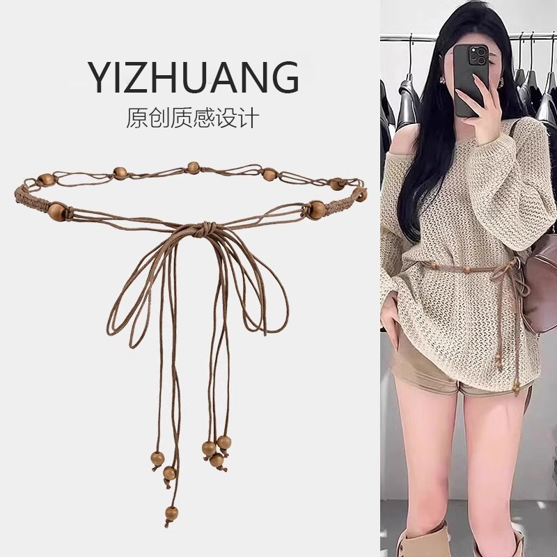 波西米亚民族风复古编织流苏腰绳腰链搭配裙子腰带配饰花纹腰饰