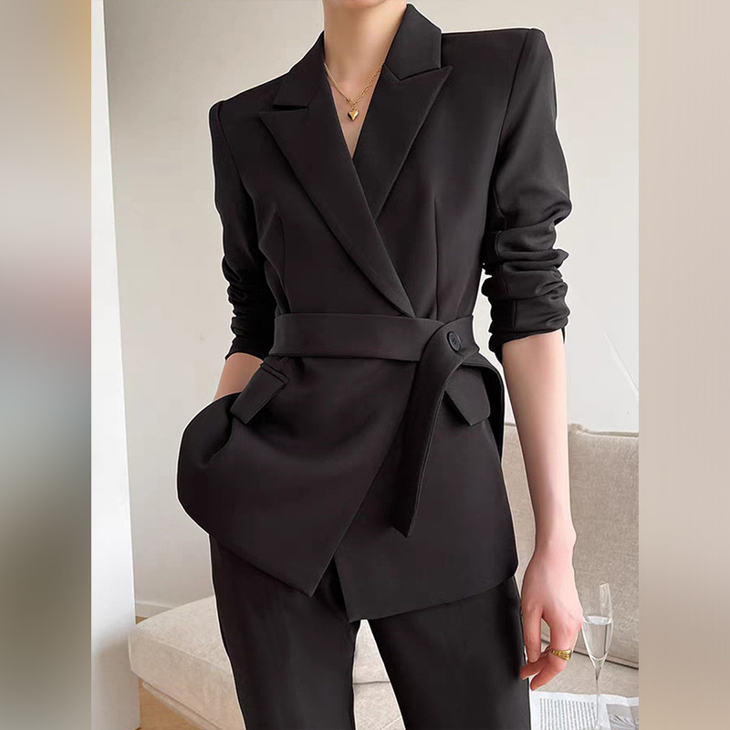 XZ126C-大码女装职场面试通勤风黑色收腰长袖胖mm职业小西装外套